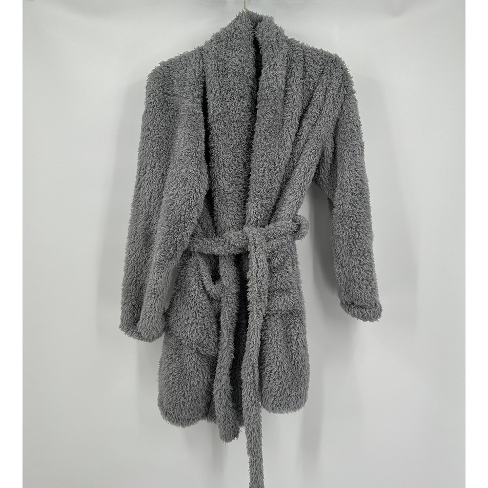 Natori Womens Sherpa Fleece Plush Wrap Robe L/XL Shawl Collar Pockets Gray Cozy